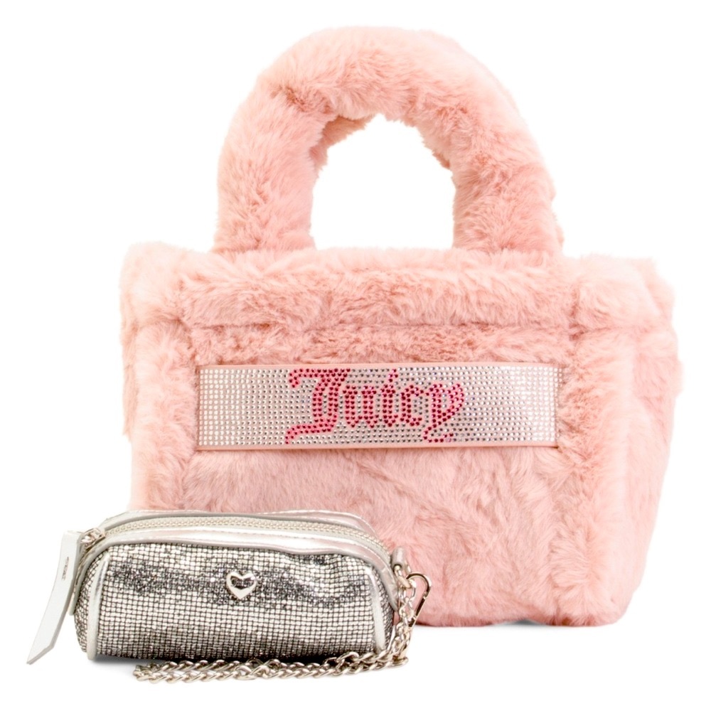 JUICY COUTURE 2pc Faux Fur Mini Tote & Barrel Coin Purse Set